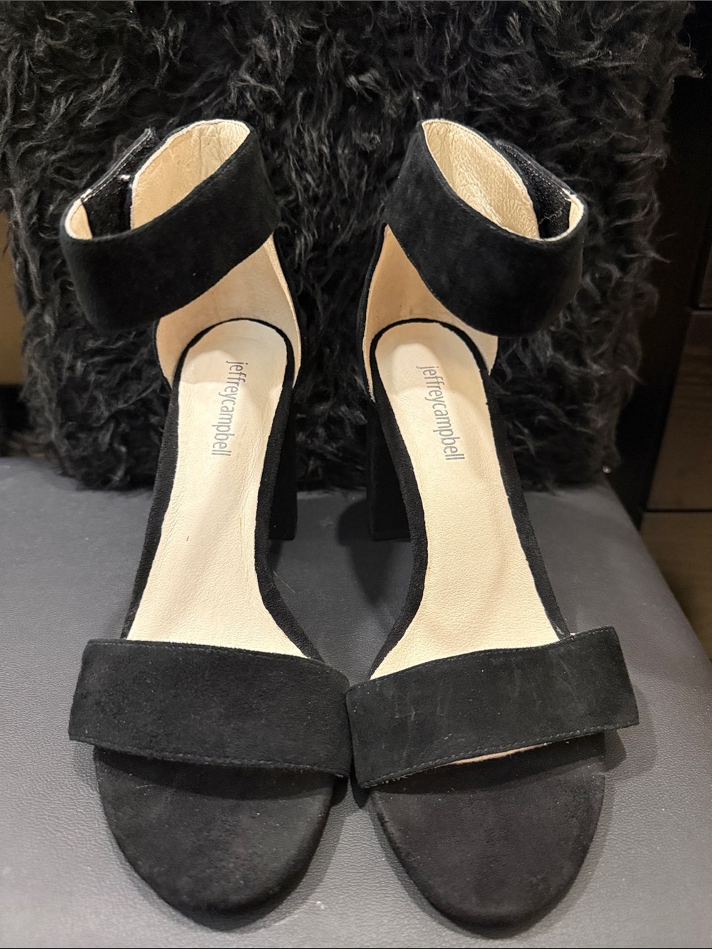 Never Worn Jeffrey Campbell Black Suede Open-Toe Ankle Strap Block Heels